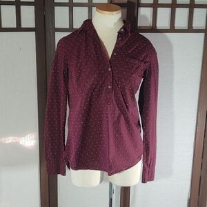 A New Day Magenta and Pink Swiss Dot Half Button Up Sz M